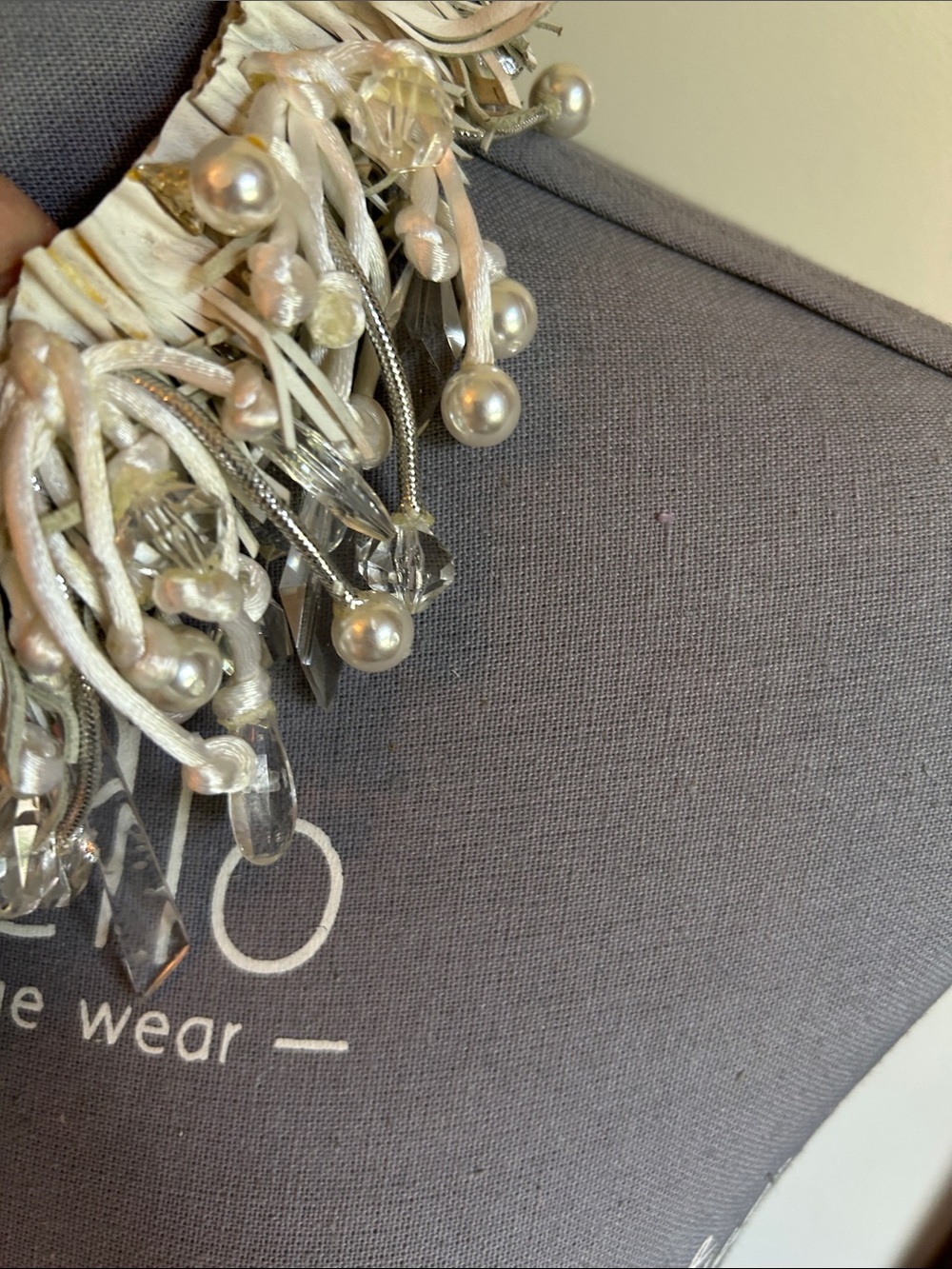 Handcrafted Ivory Statement Necklace with Crystal and Pearl Accents - Picture 15 of 16